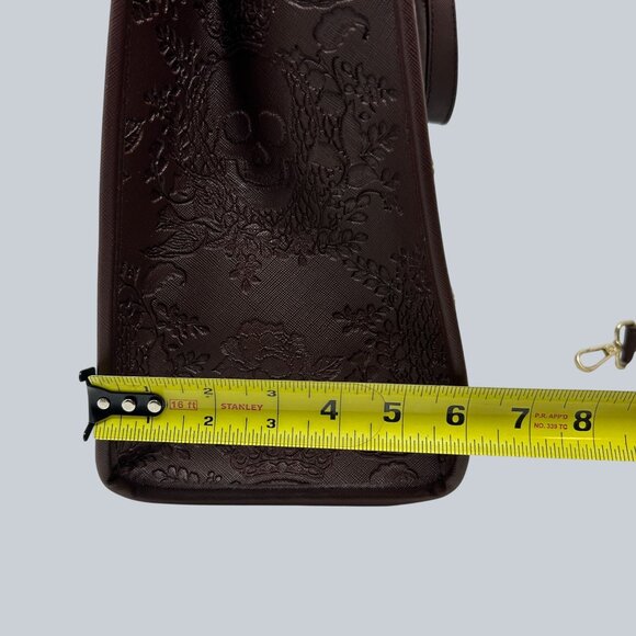 Betsey Johnson Brown Embossed Skull Tote Bag Gold Accents & Detachable Strap - Picture 11 of 12